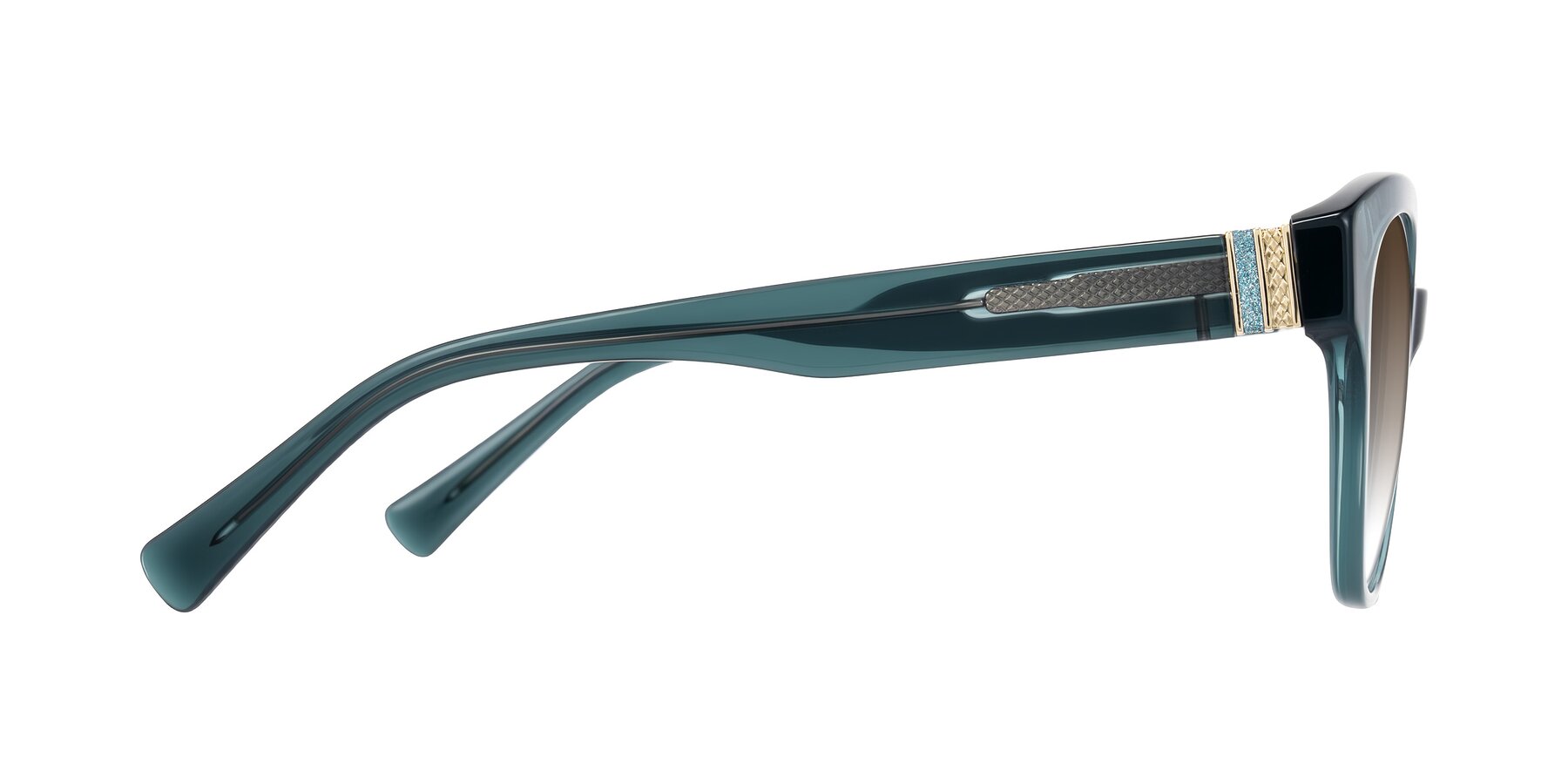 Side of Zipa in Petrol Blue with Brown Gradient Lenses