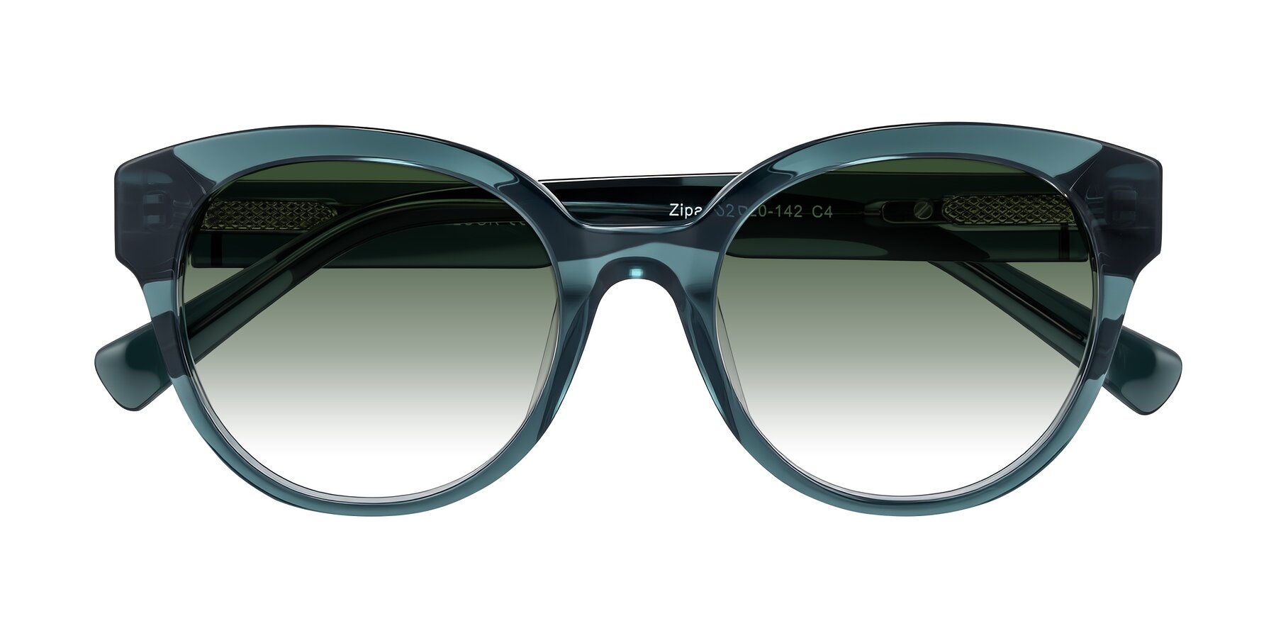 Folded Front of Zipa in Petrol Blue with Green Gradient Lenses