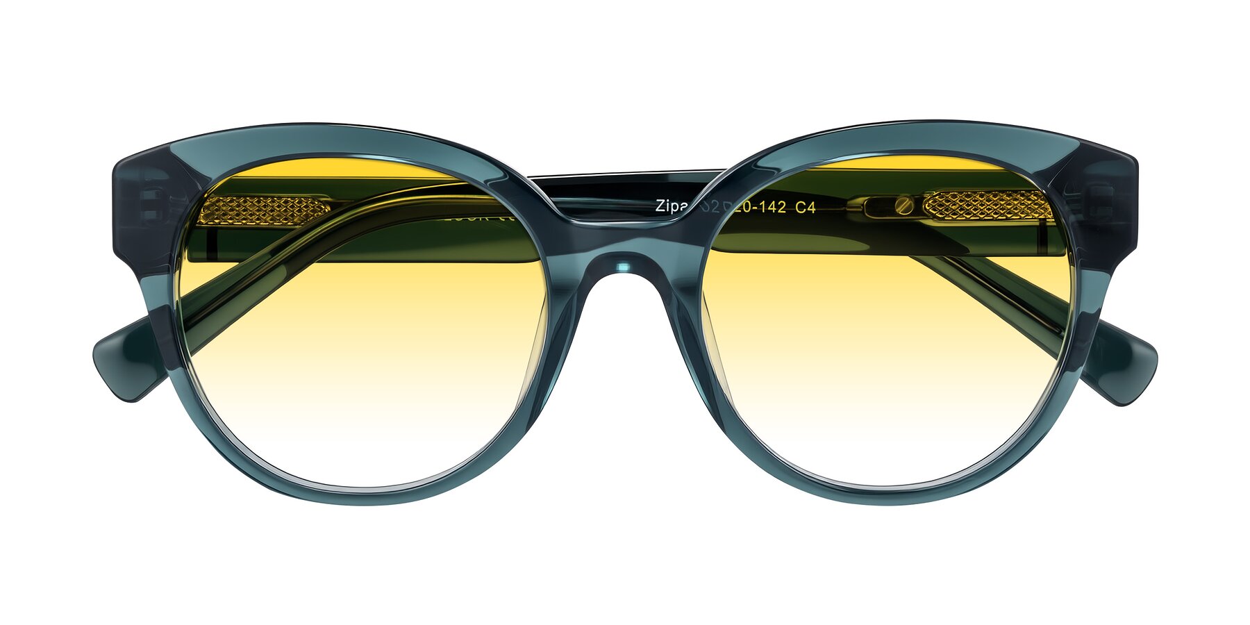 Folded Front of Zipa in Petrol Blue with Yellow Gradient Lenses