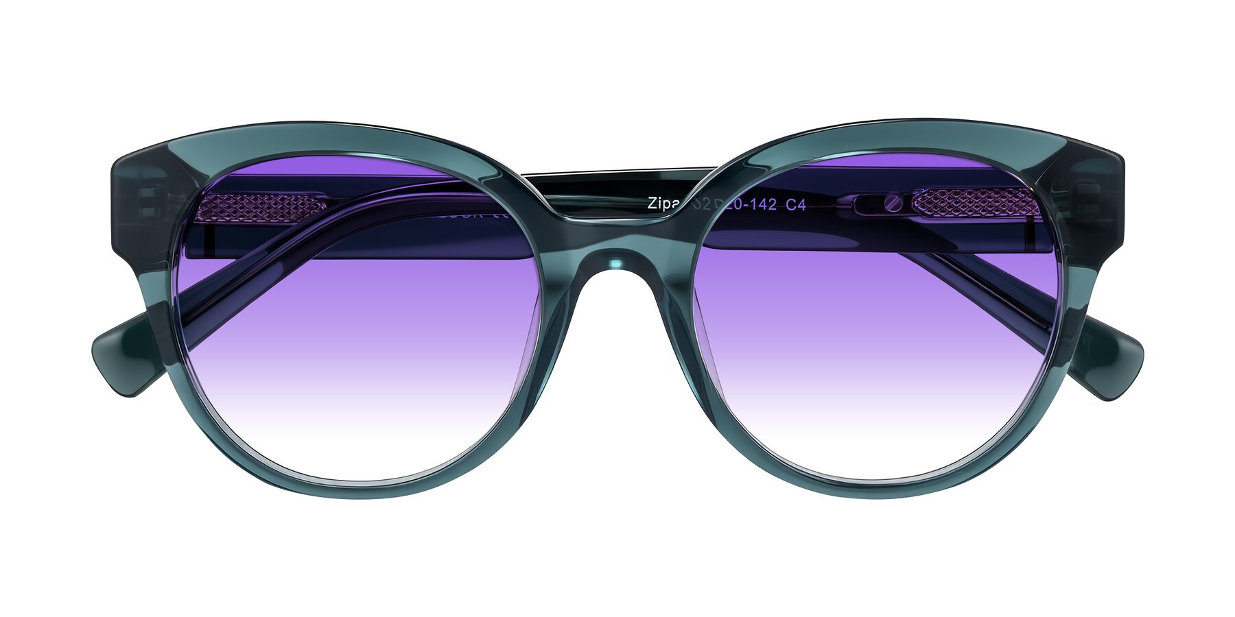 Folded Front of Zipa in Petrol Blue with Purple Gradient Lenses