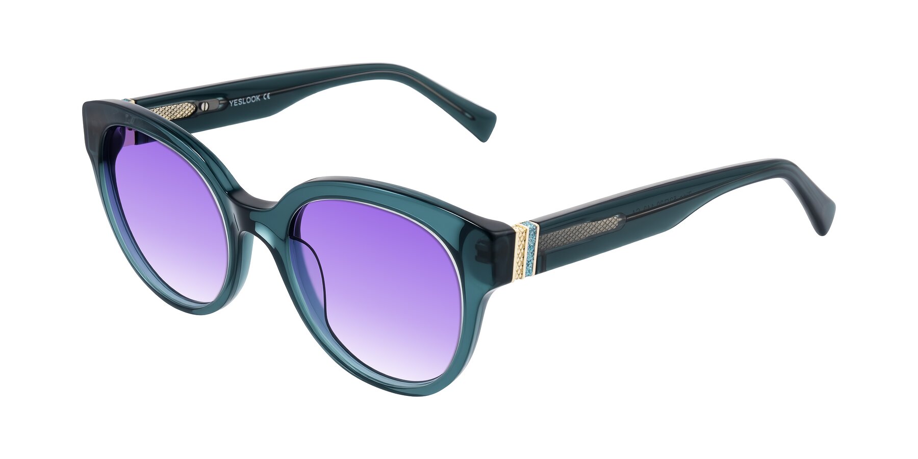 Angle of Zipa in Petrol Blue with Purple Gradient Lenses