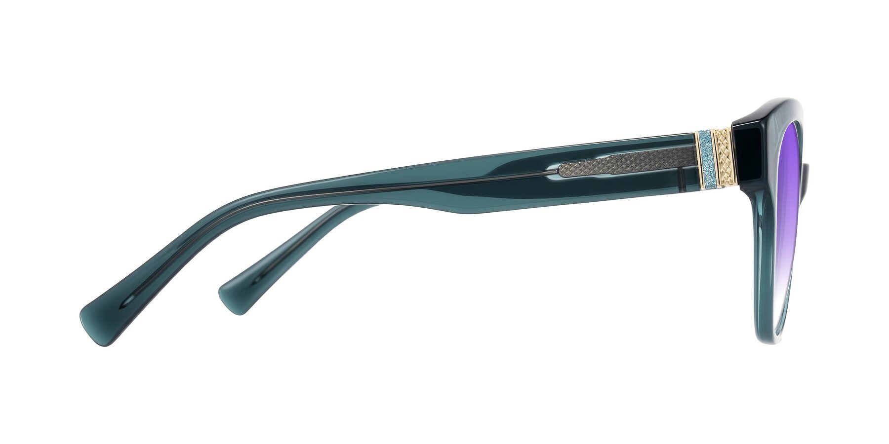 Side of Zipa in Petrol Blue with Purple Gradient Lenses