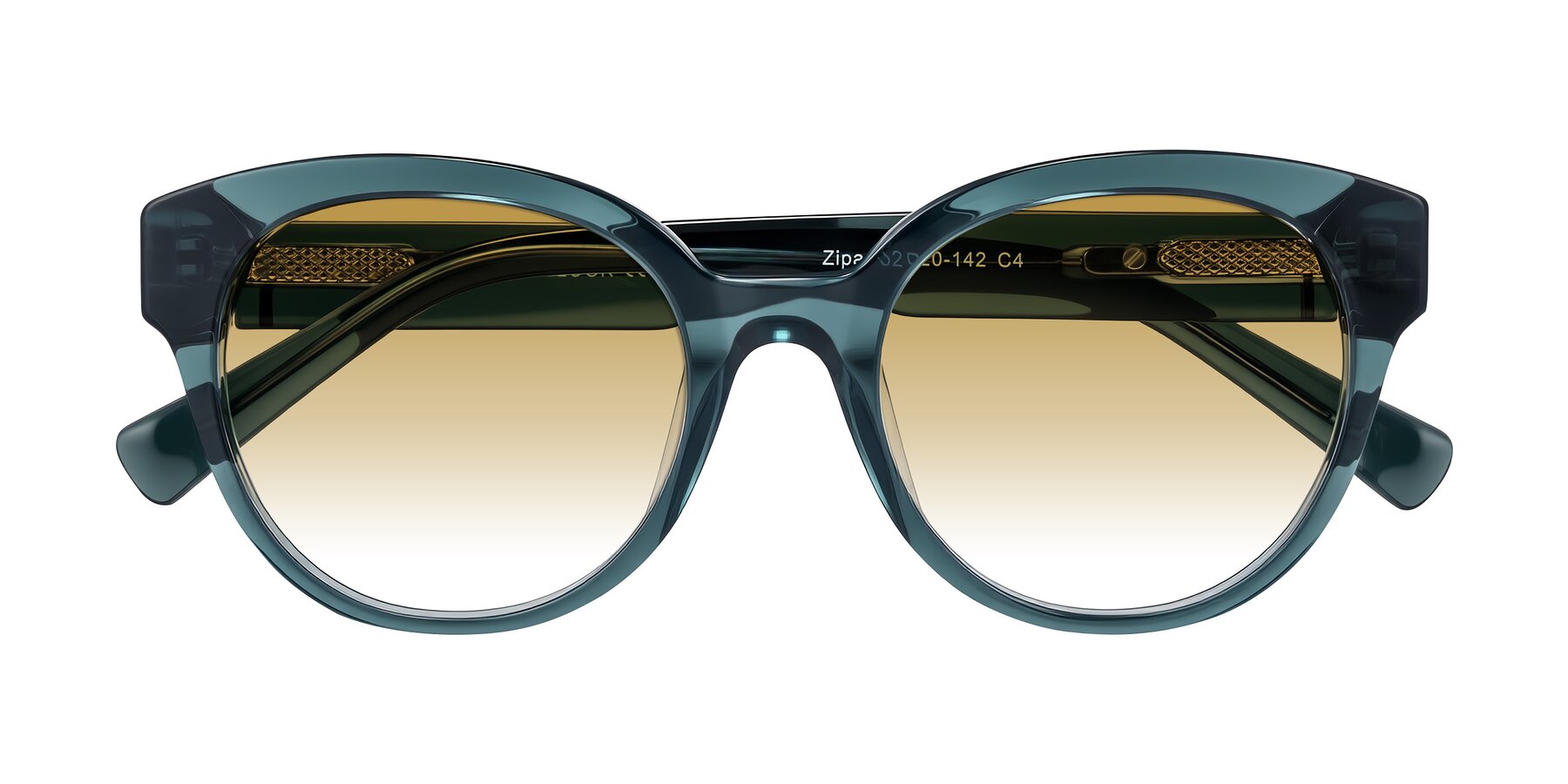 Folded Front of Zipa in Petrol Blue with Champagne Gradient Lenses
