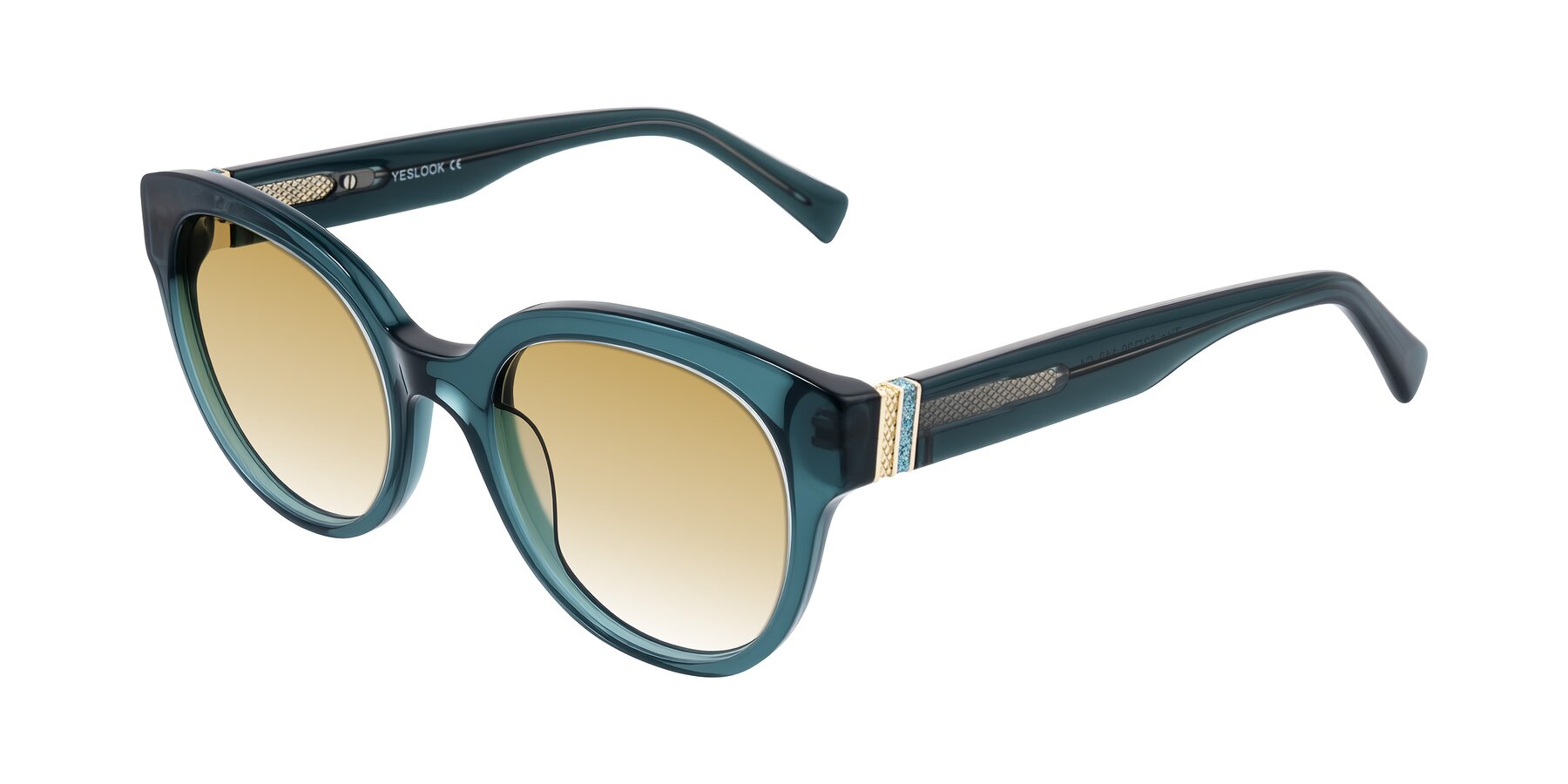 Angle of Zipa in Petrol Blue with Champagne Gradient Lenses