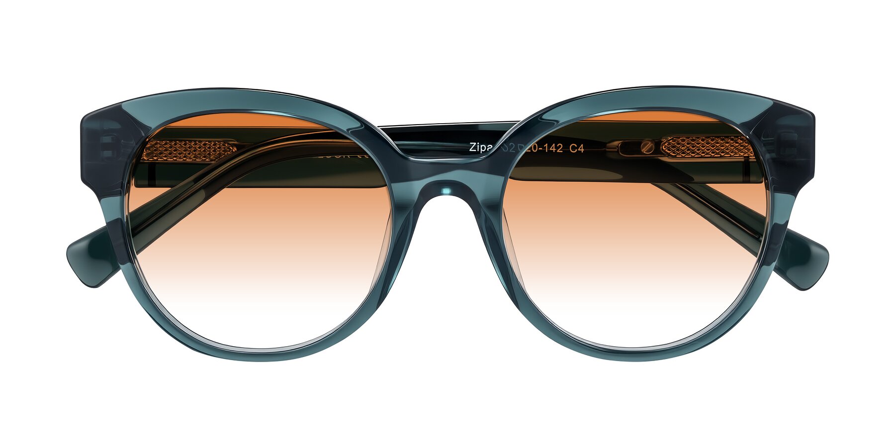 Folded Front of Zipa in Petrol Blue with Orange Gradient Lenses
