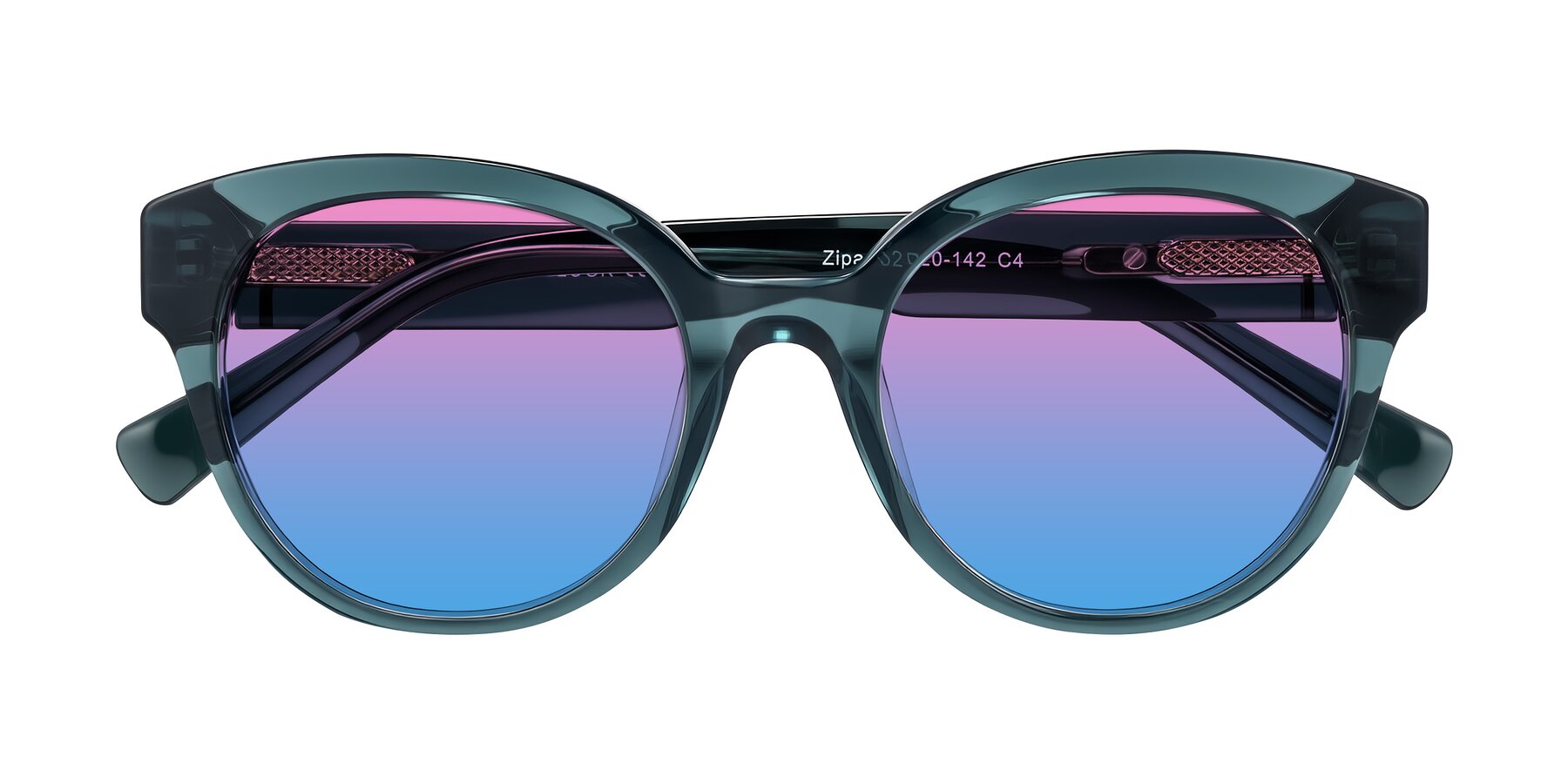 Folded Front of Zipa in Petrol Blue with Pink / Blue Gradient Lenses