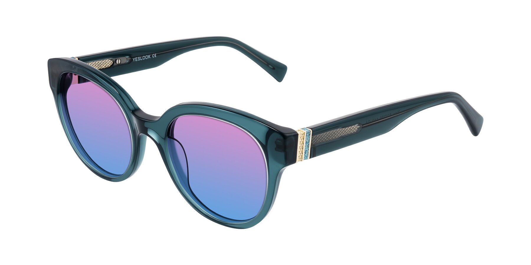 Angle of Zipa in Petrol Blue with Pink / Blue Gradient Lenses