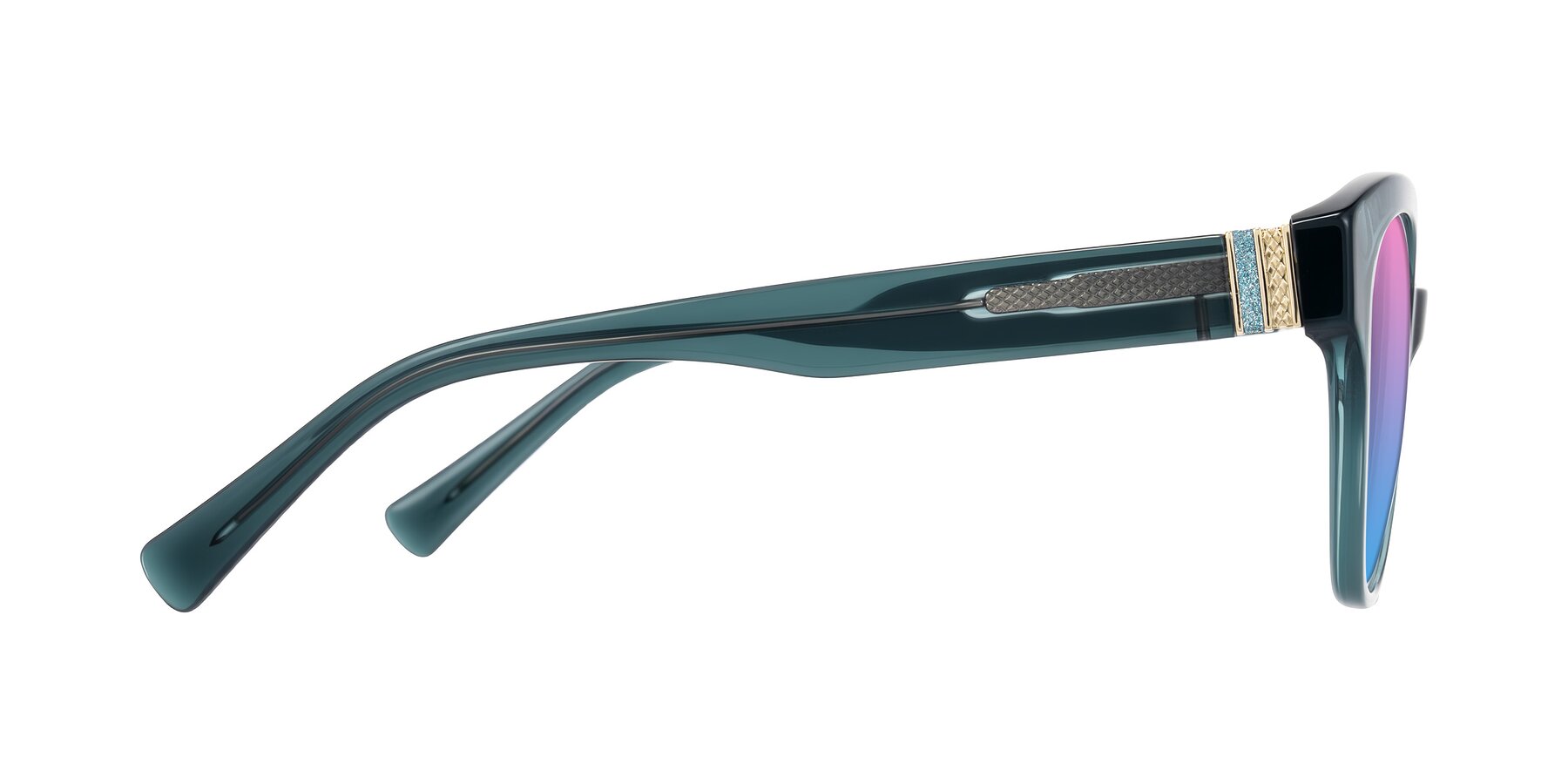 Side of Zipa in Petrol Blue with Pink / Blue Gradient Lenses
