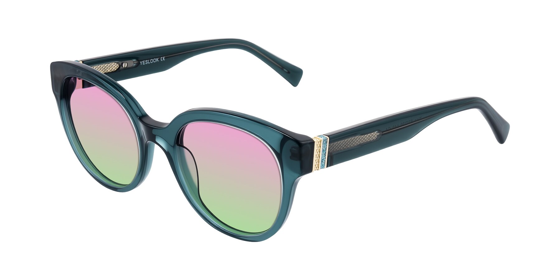 Angle of Zipa in Petrol Blue with Pink / Green Gradient Lenses