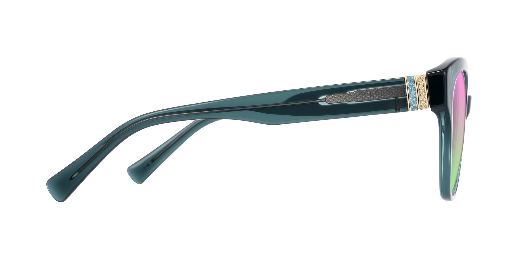 Side of Zipa in Petrol Blue with Pink / Green Gradient Lenses