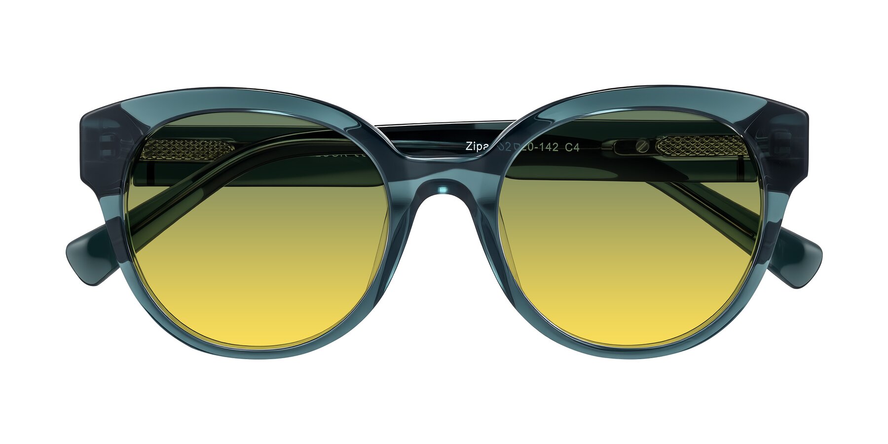 Folded Front of Zipa in Petrol Blue with Green / Yellow Gradient Lenses