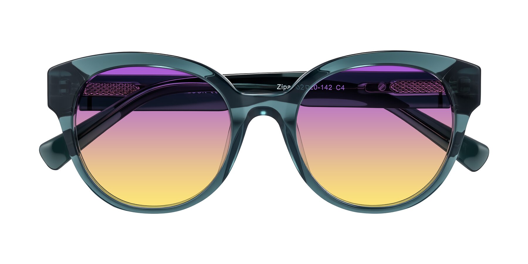 Folded Front of Zipa in Petrol Blue with Purple / Yellow Gradient Lenses