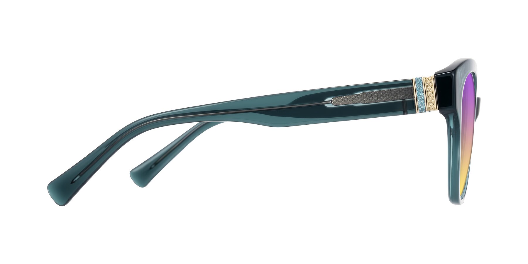 Side of Zipa in Petrol Blue with Purple / Yellow Gradient Lenses