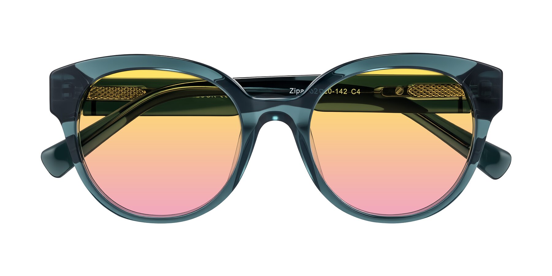 Folded Front of Zipa in Petrol Blue with Yellow / Pink Gradient Lenses
