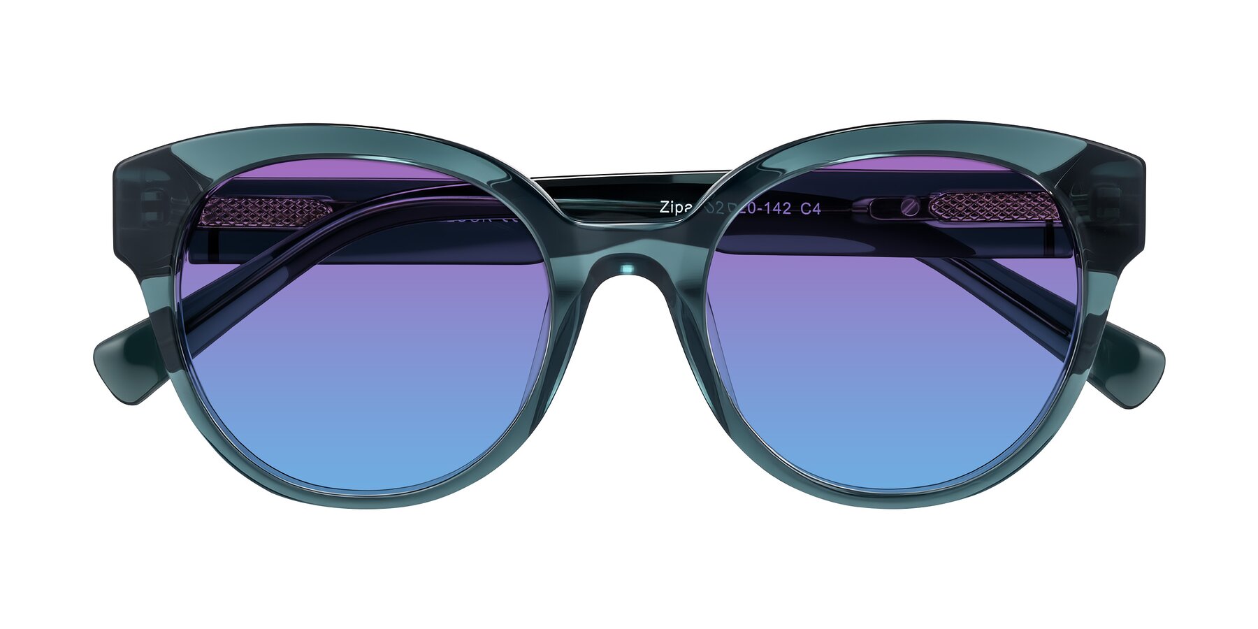 Folded Front of Zipa in Petrol Blue with Purple / Blue Gradient Lenses