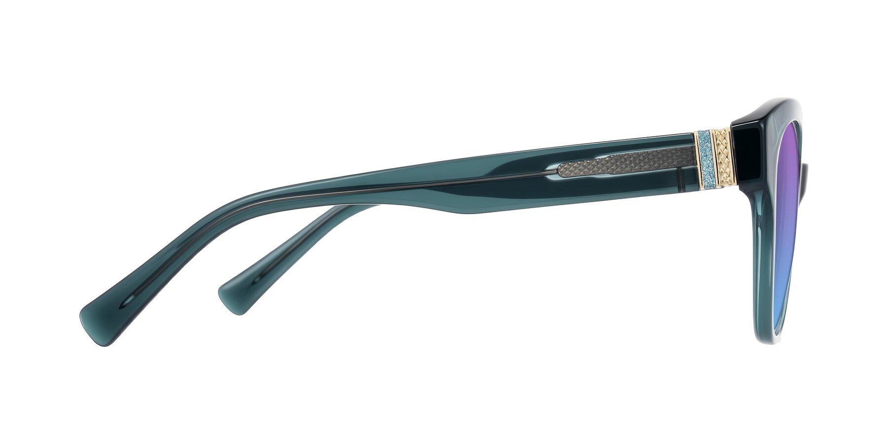Side of Zipa in Petrol Blue with Purple / Blue Gradient Lenses