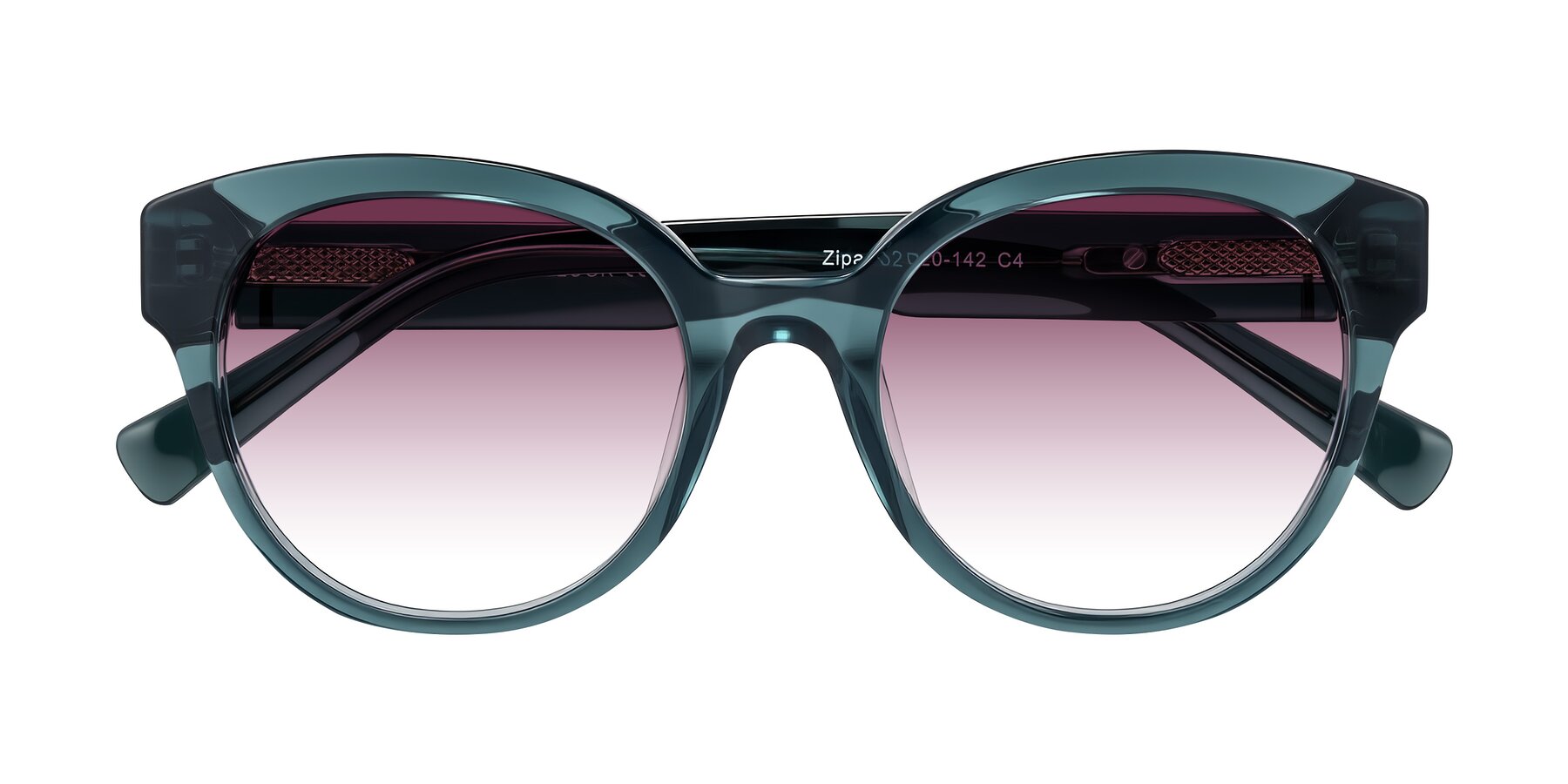 Folded Front of Zipa in Petrol Blue with Wine Gradient Lenses