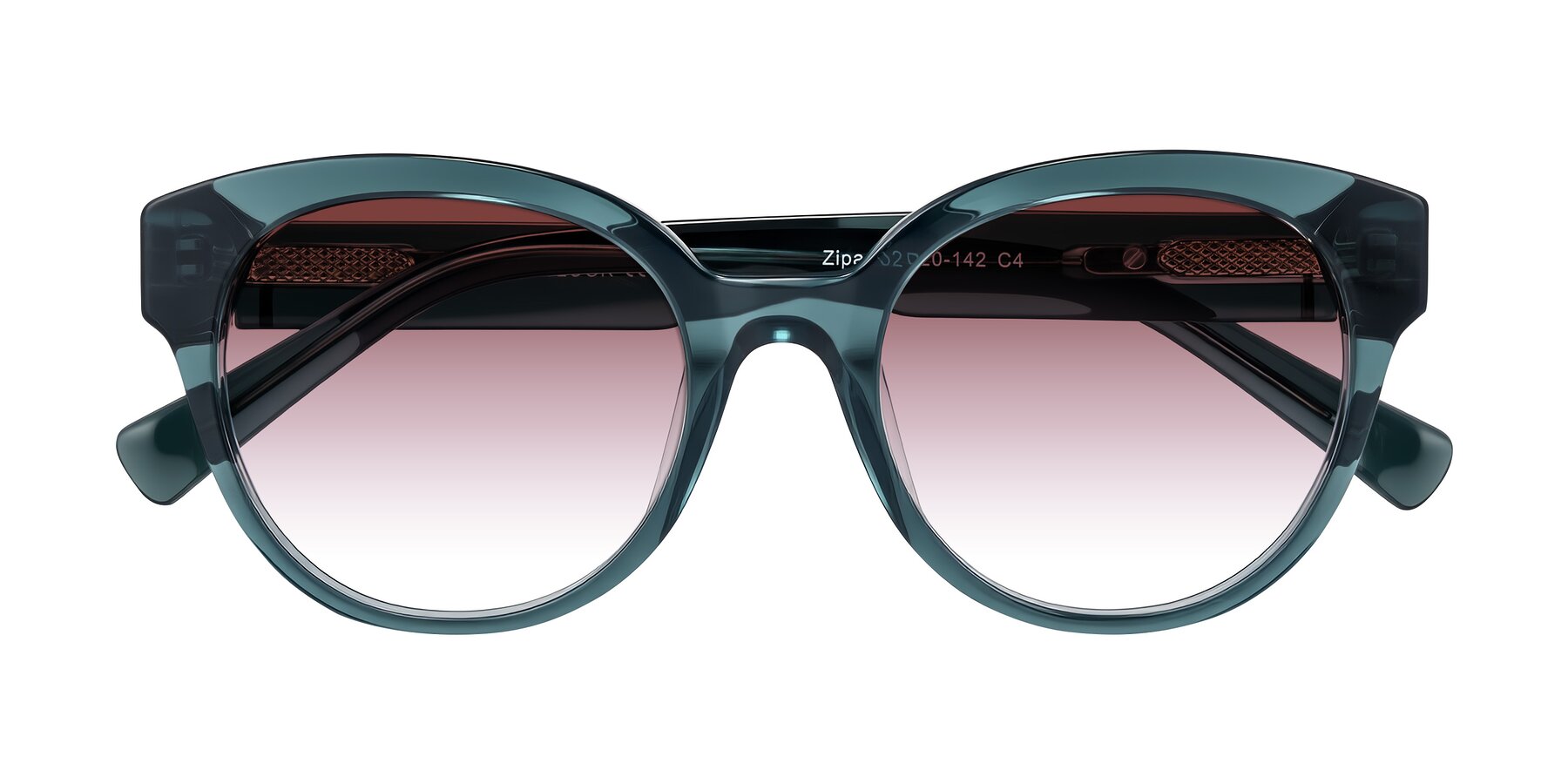 Folded Front of Zipa in Petrol Blue with Garnet Gradient Lenses