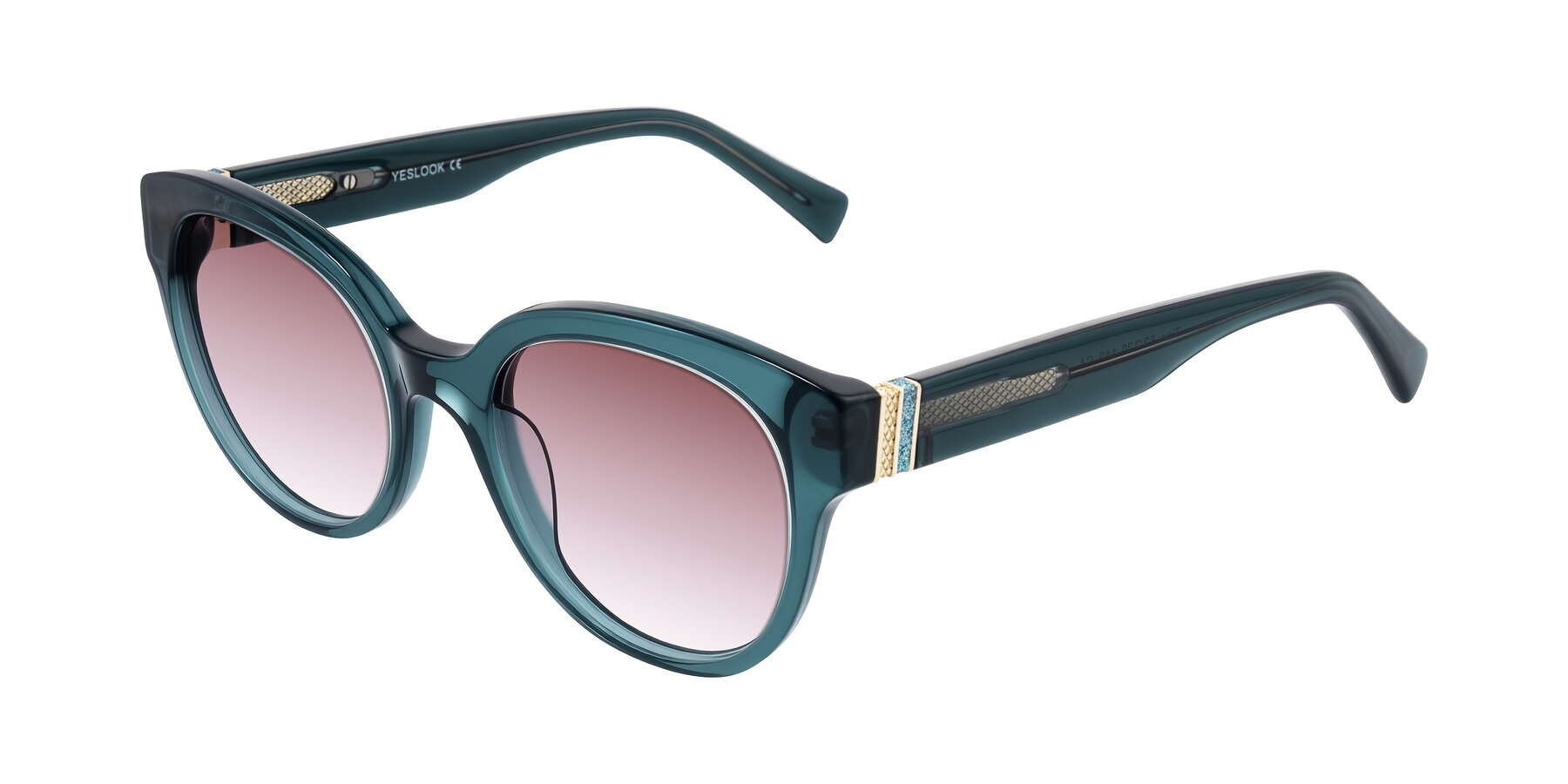 Angle of Zipa in Petrol Blue with Garnet Gradient Lenses