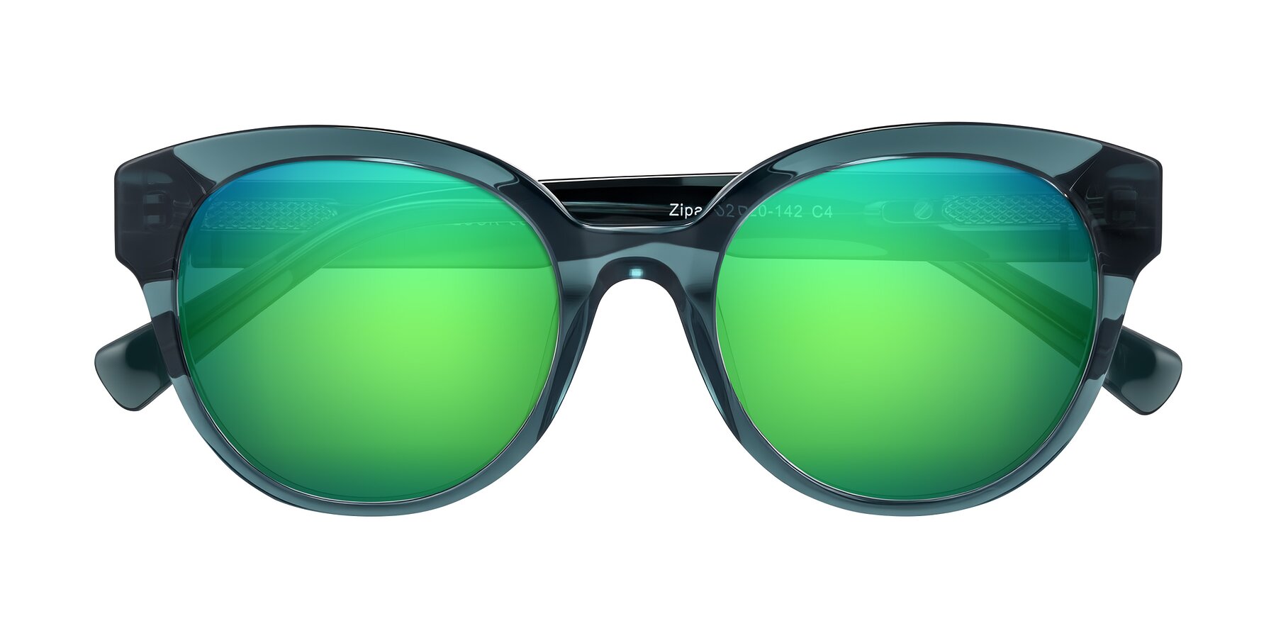 Folded Front of Zipa in Petrol Blue with Green Mirrored Lenses