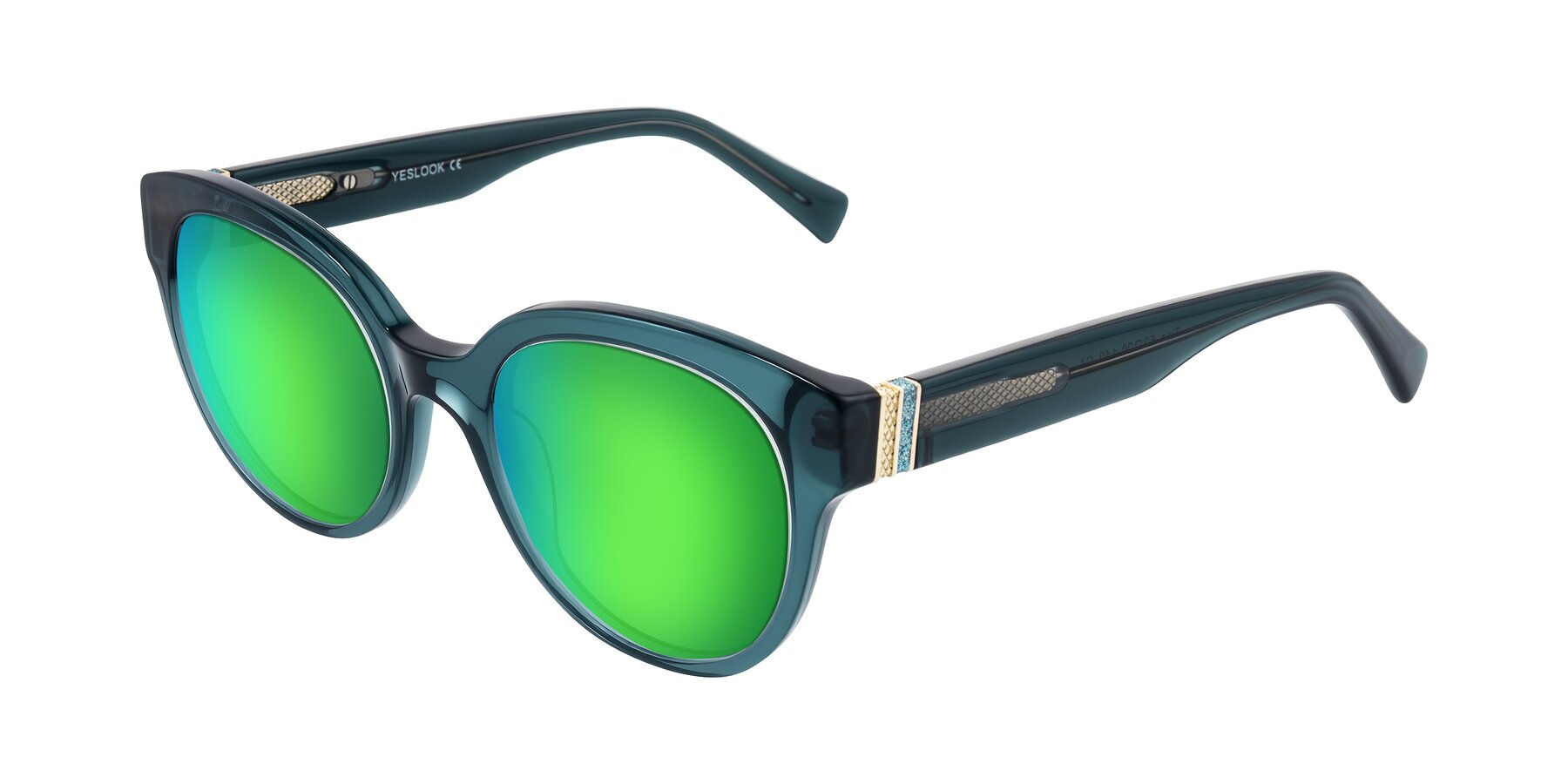 Angle of Zipa in Petrol Blue with Green Mirrored Lenses