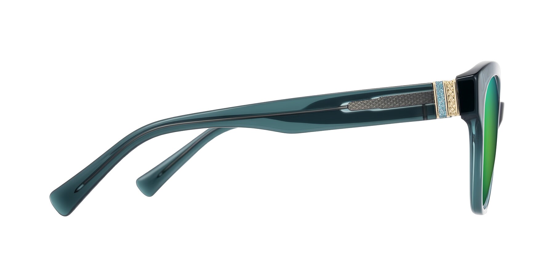 Side of Zipa in Petrol Blue with Green Mirrored Lenses