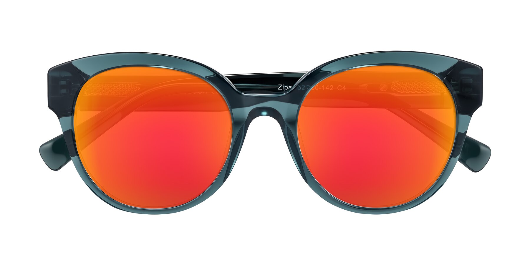 Folded Front of Zipa in Petrol Blue with Red Gold Mirrored Lenses