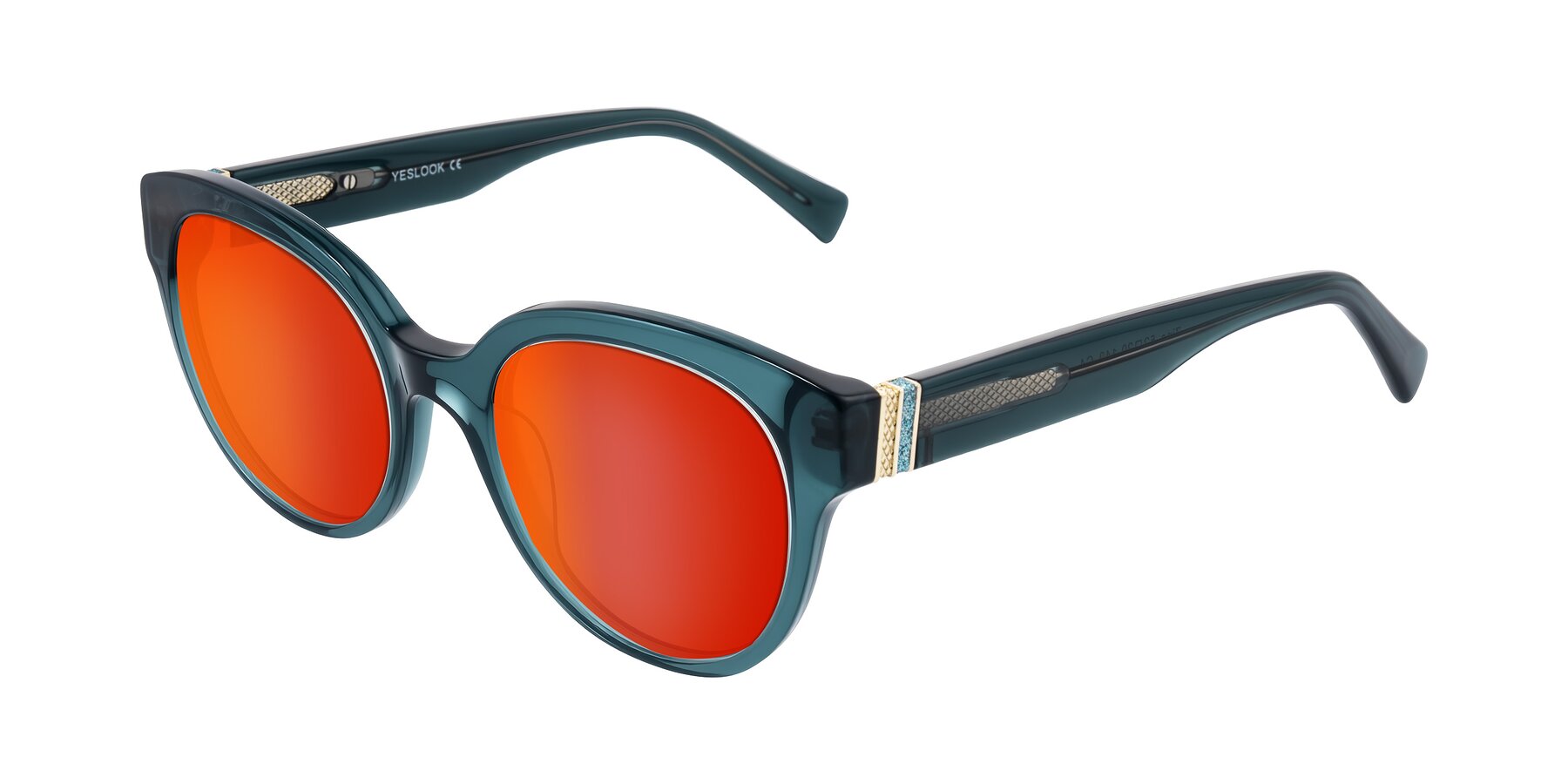Angle of Zipa in Petrol Blue with Red Gold Mirrored Lenses