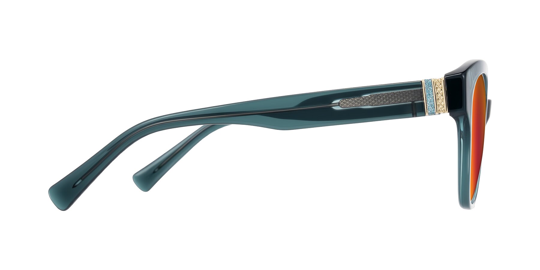 Side of Zipa in Petrol Blue with Red Gold Mirrored Lenses