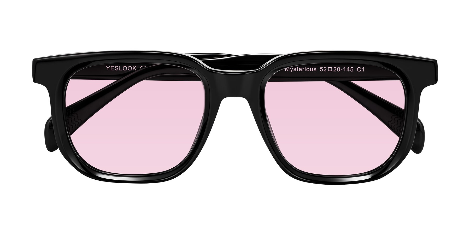 Folded Front of Mysterious in Black with Light Pink Tinted Lenses
