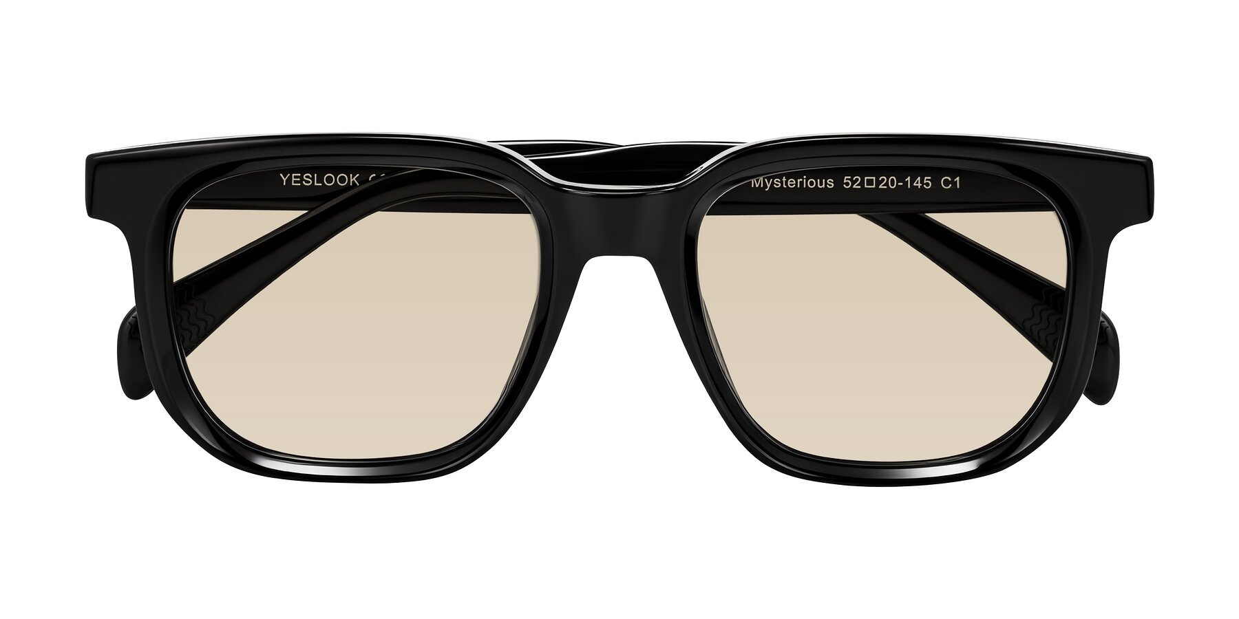 Folded Front of Mysterious in Black with Light Brown Tinted Lenses