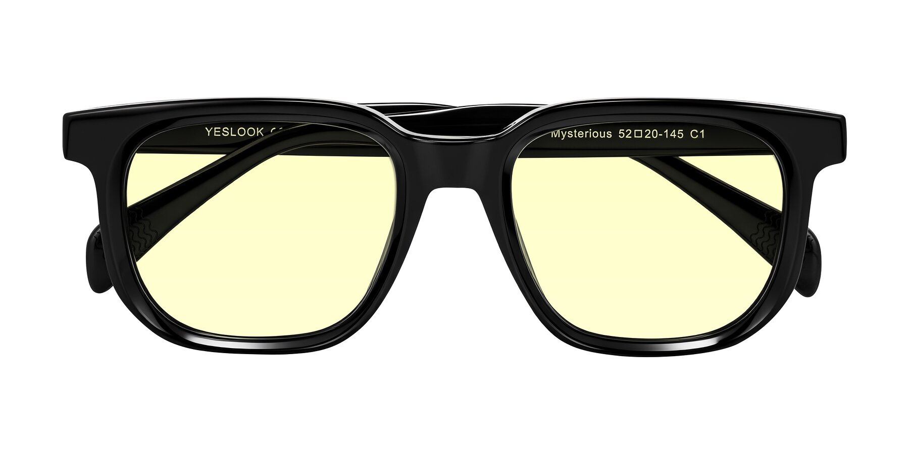 Folded Front of Mysterious in Black with Light Yellow Tinted Lenses