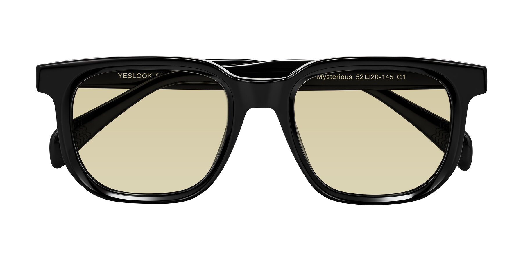 Folded Front of Mysterious in Black with Light Champagne Tinted Lenses