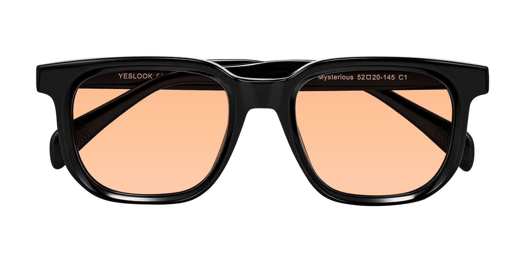 Folded Front of Mysterious in Black with Light Orange Tinted Lenses