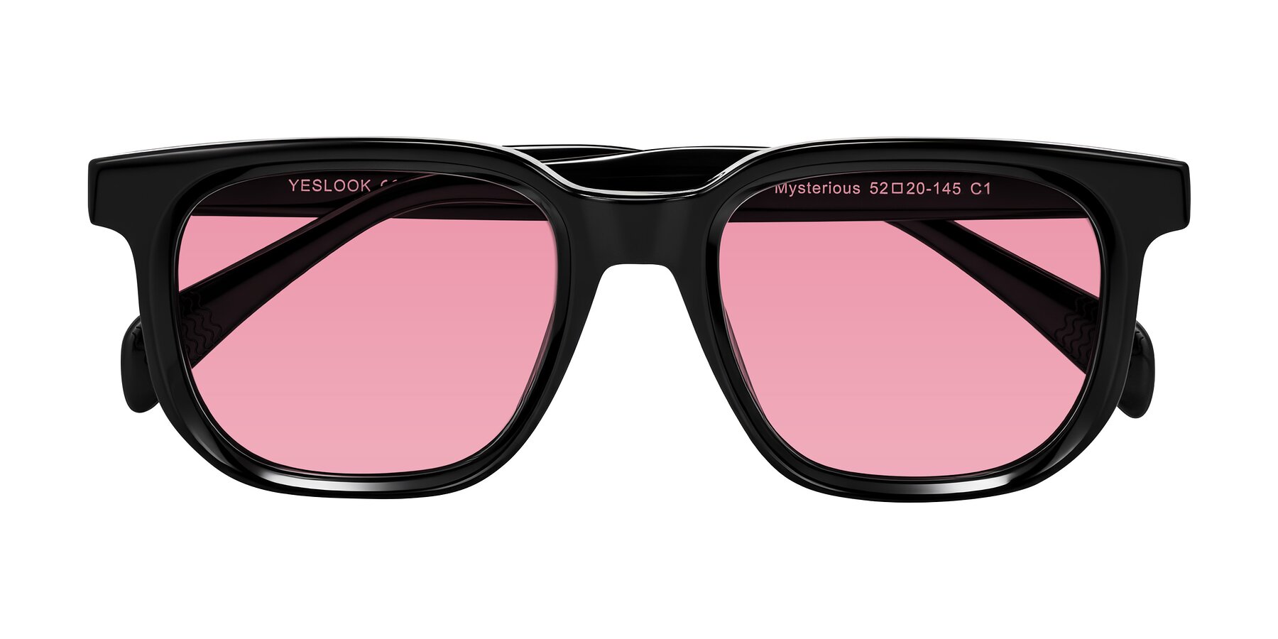 Folded Front of Mysterious in Black with Pink Tinted Lenses