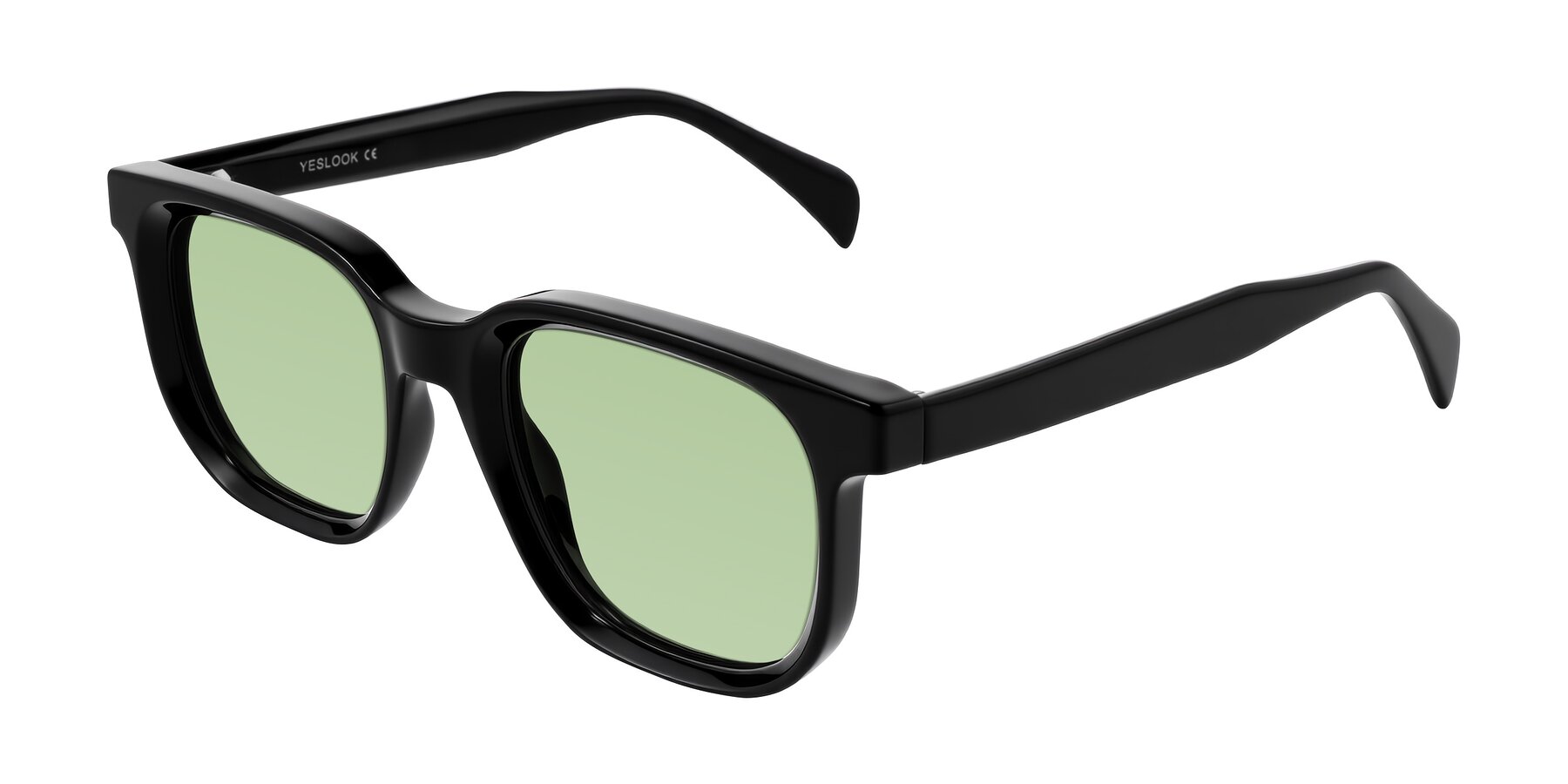 Angle of Mysterious in Black with Medium Green Tinted Lenses