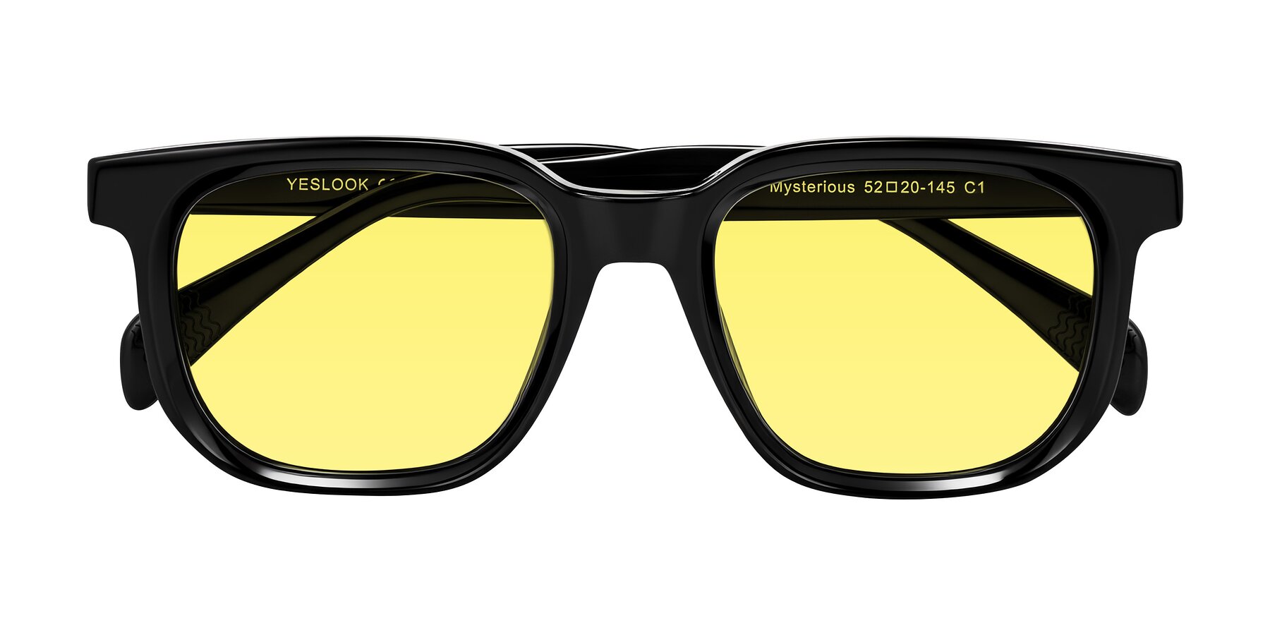 Folded Front of Mysterious in Black with Medium Yellow Tinted Lenses