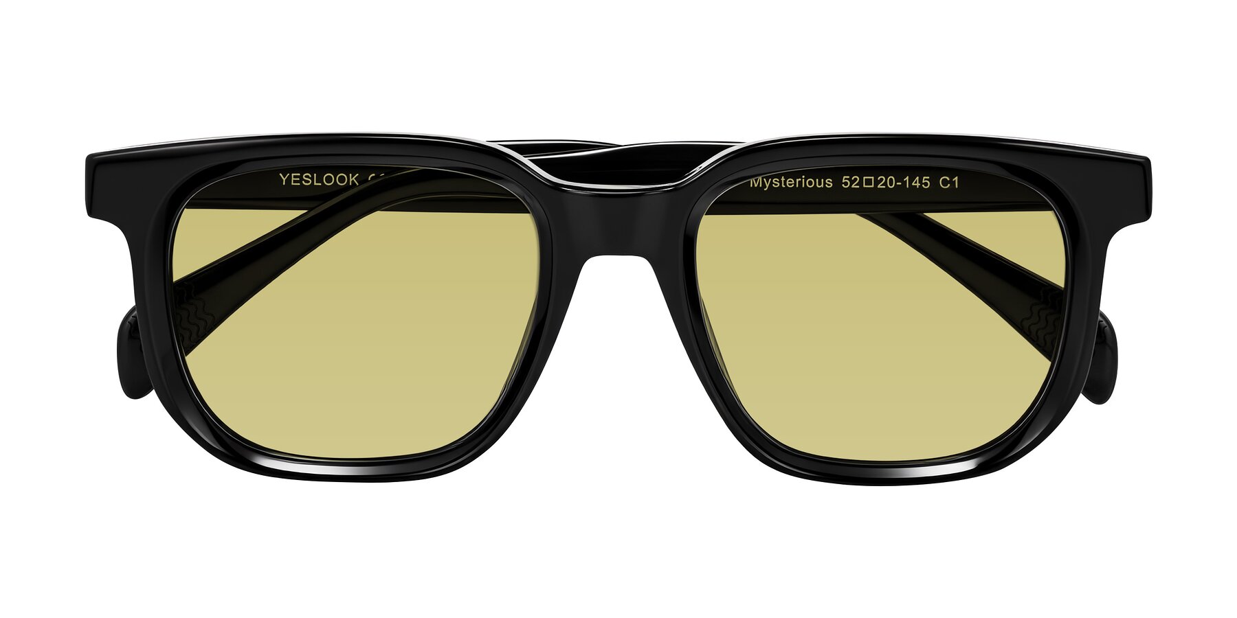 Folded Front of Mysterious in Black with Medium Champagne Tinted Lenses