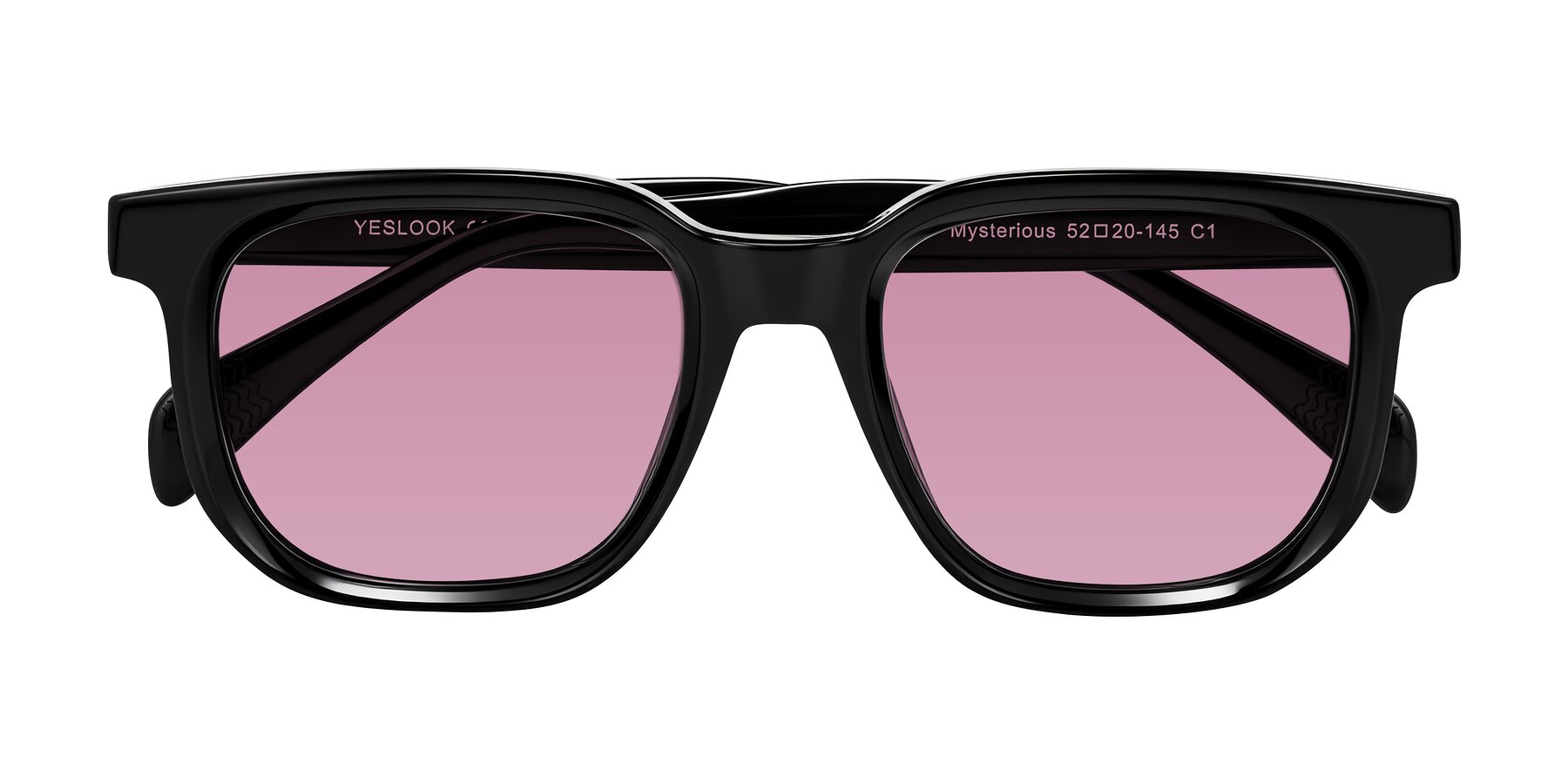 Folded Front of Mysterious in Black with Medium Wine Tinted Lenses