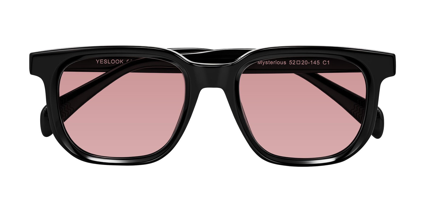 Folded Front of Mysterious in Black with Medium Garnet Tinted Lenses