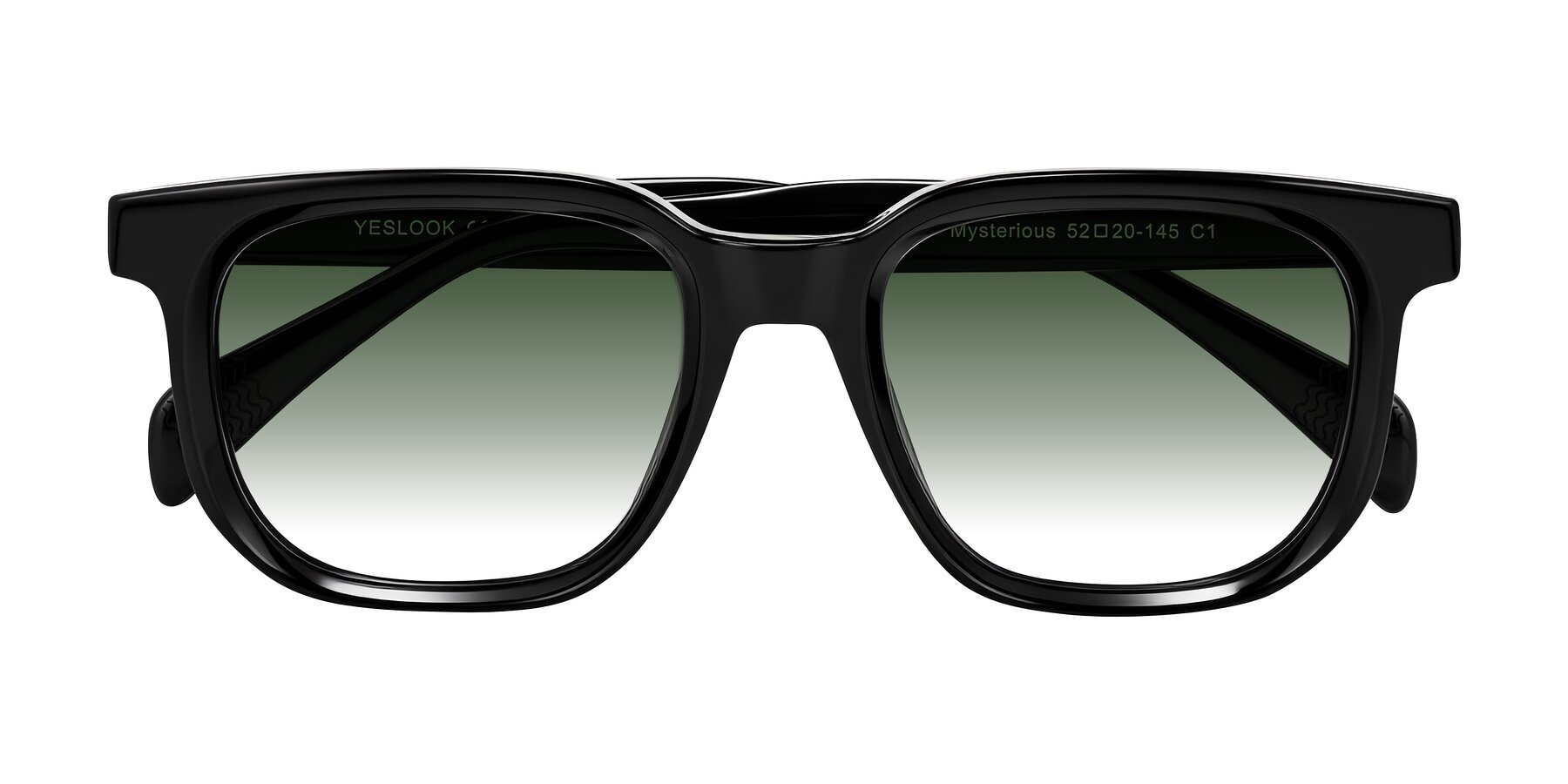 Folded Front of Mysterious in Black with Green Gradient Lenses