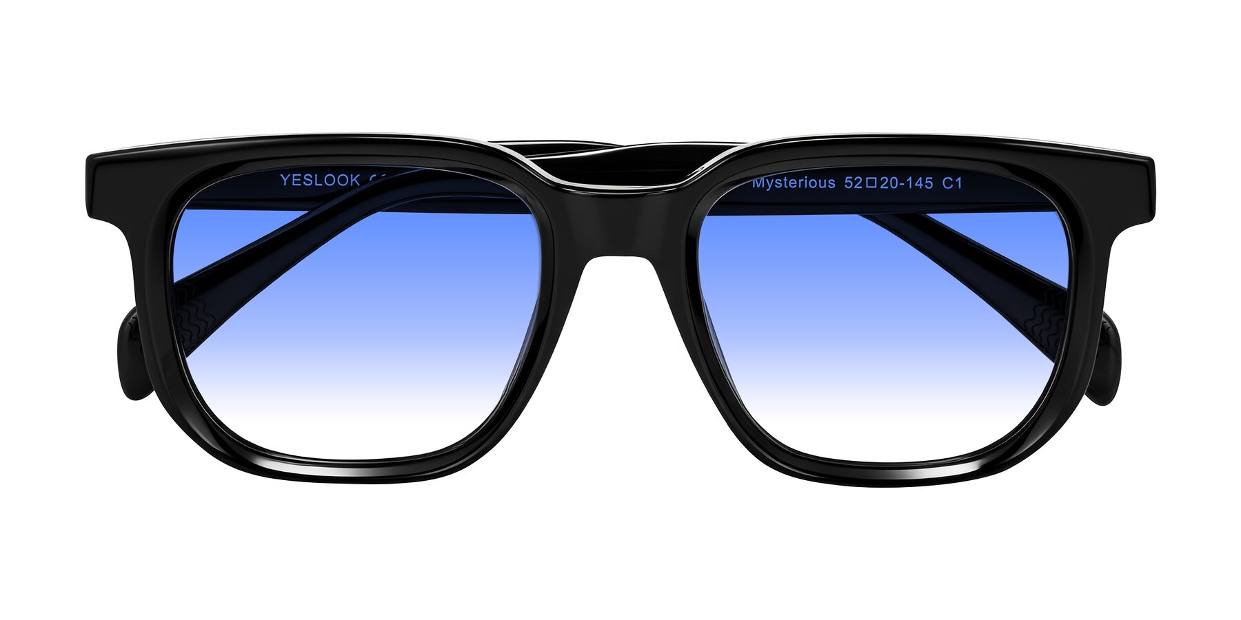 Folded Front of Mysterious in Black with Blue Gradient Lenses
