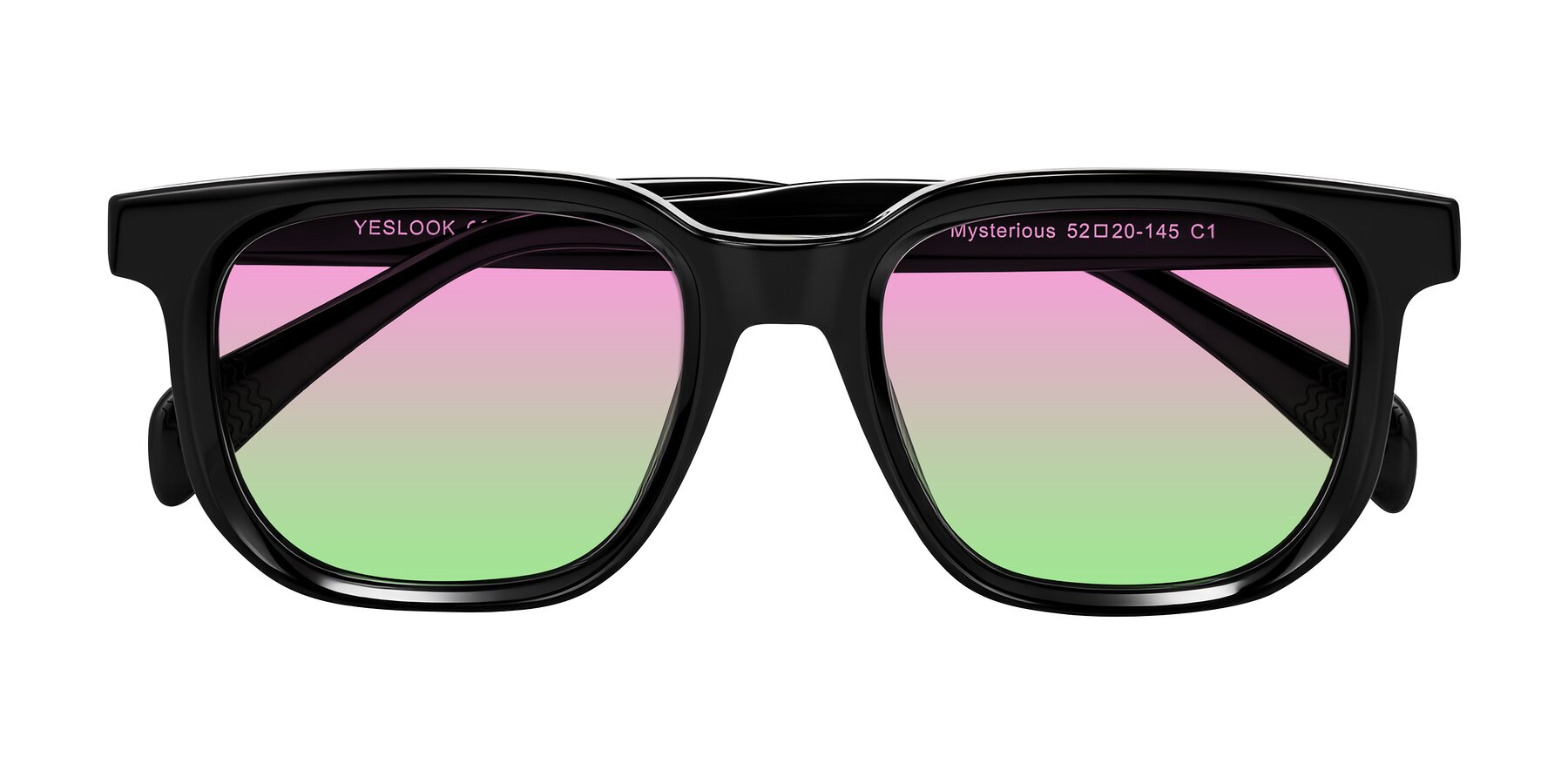 Folded Front of Mysterious in Black with Pink / Green Gradient Lenses