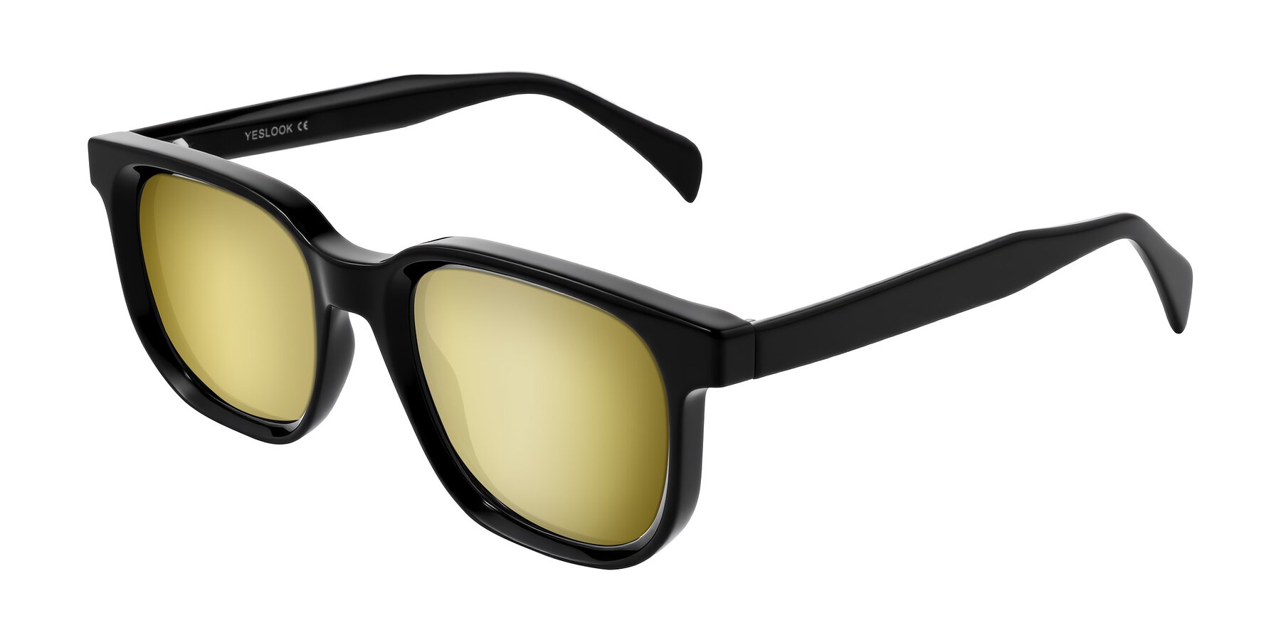 Angle of Mysterious in Black with Gold Mirrored Lenses