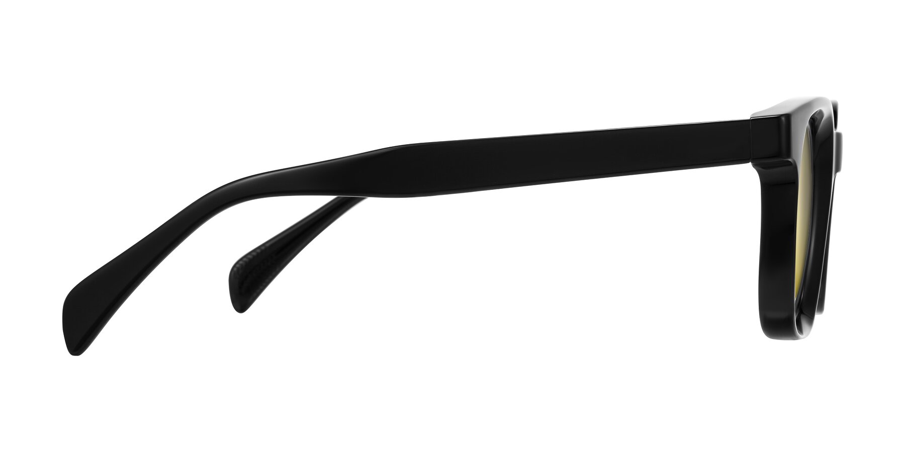Side of Mysterious in Black with Gold Mirrored Lenses