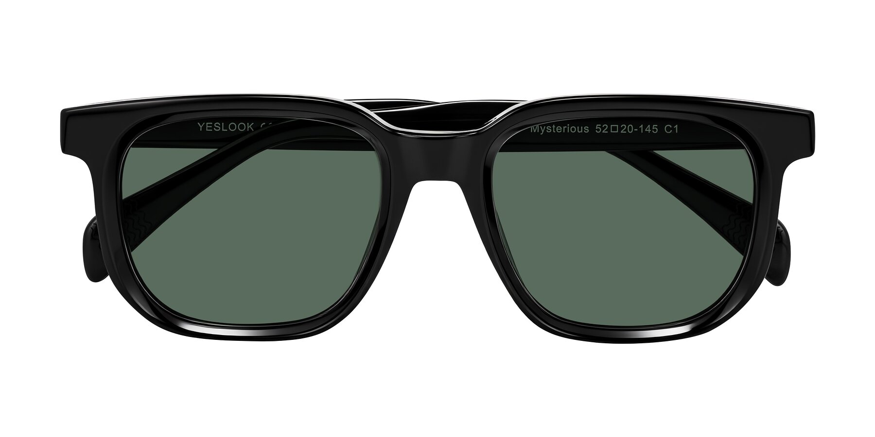 Folded Front of Mysterious in Black with Green Polarized Lenses