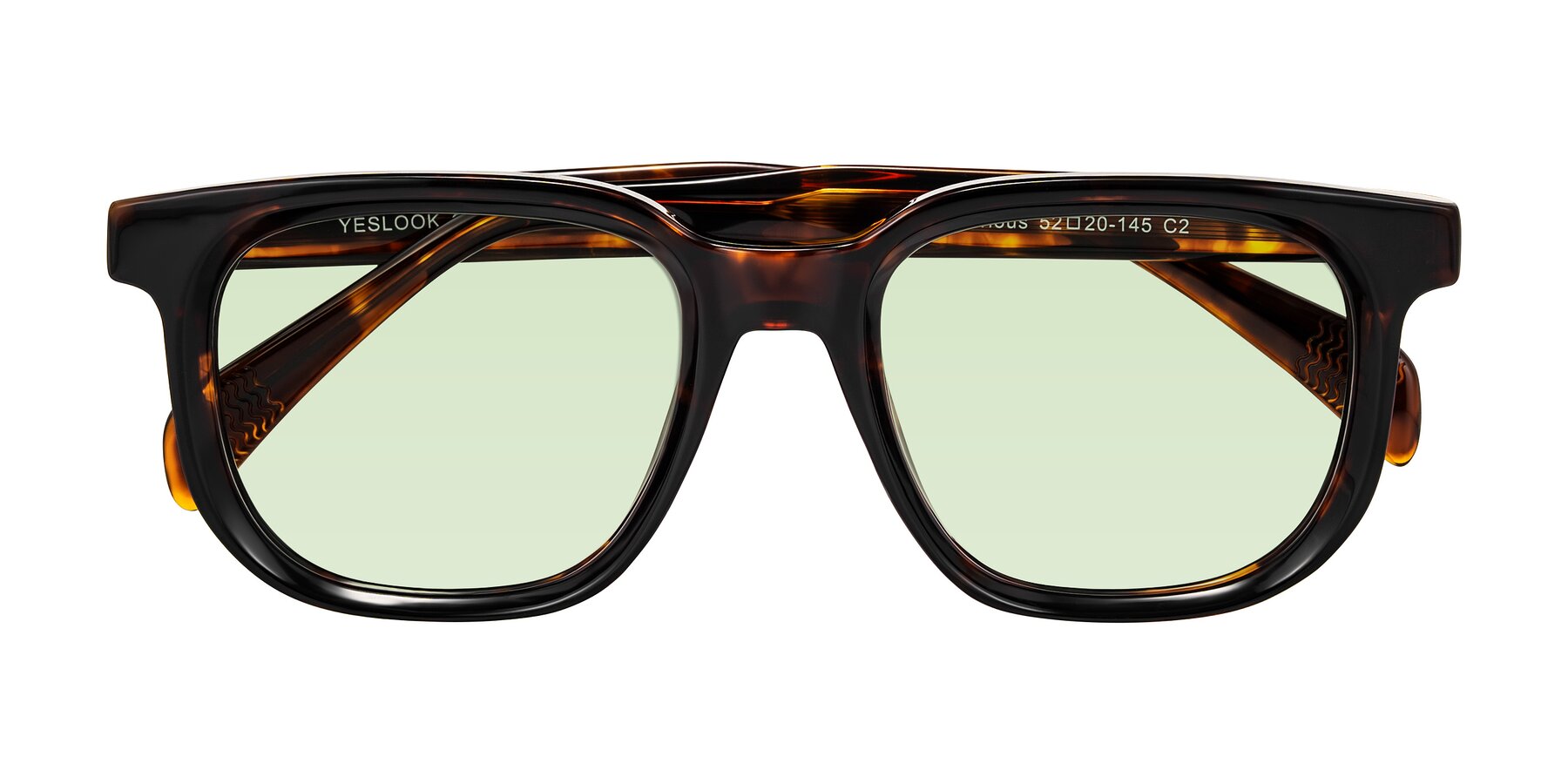 Folded Front of Mysterious in Dark Tortoise with Light Green Tinted Lenses
