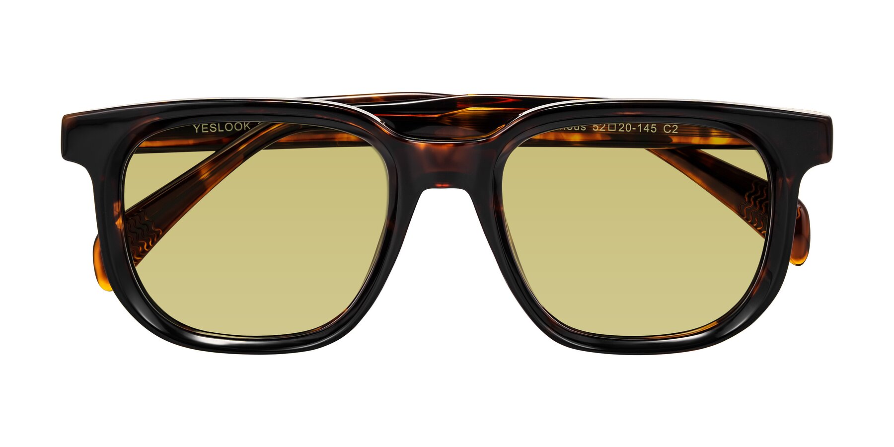 Folded Front of Mysterious in Dark Tortoise with Medium Champagne Tinted Lenses