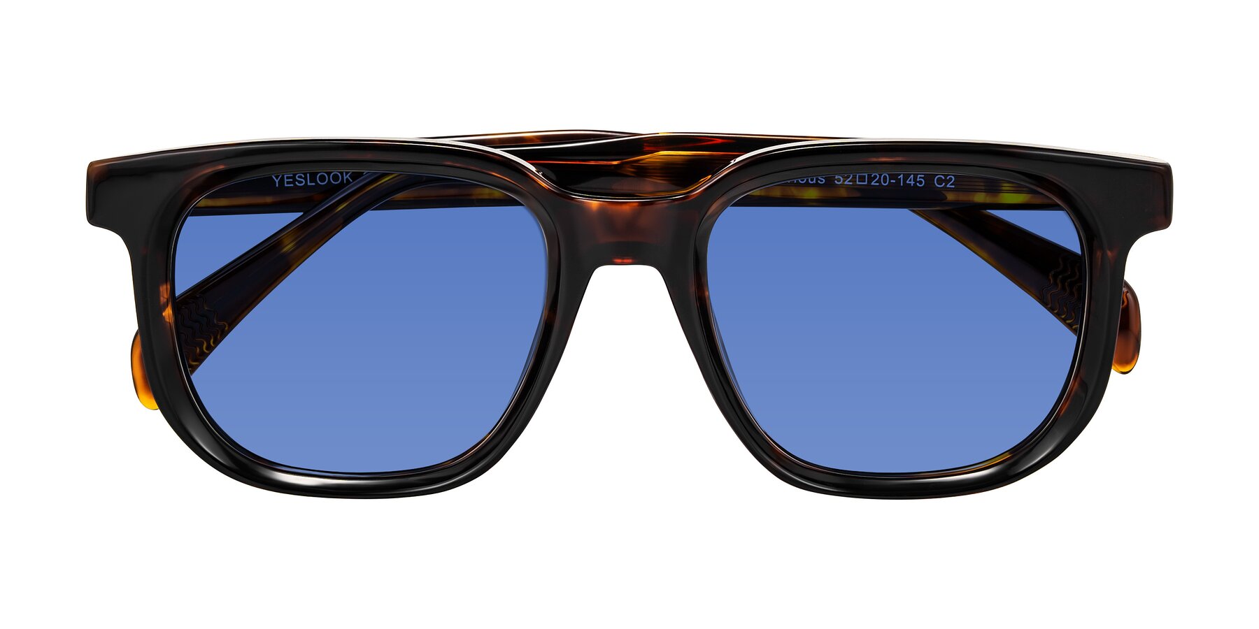 Folded Front of Mysterious in Dark Tortoise with Blue Tinted Lenses