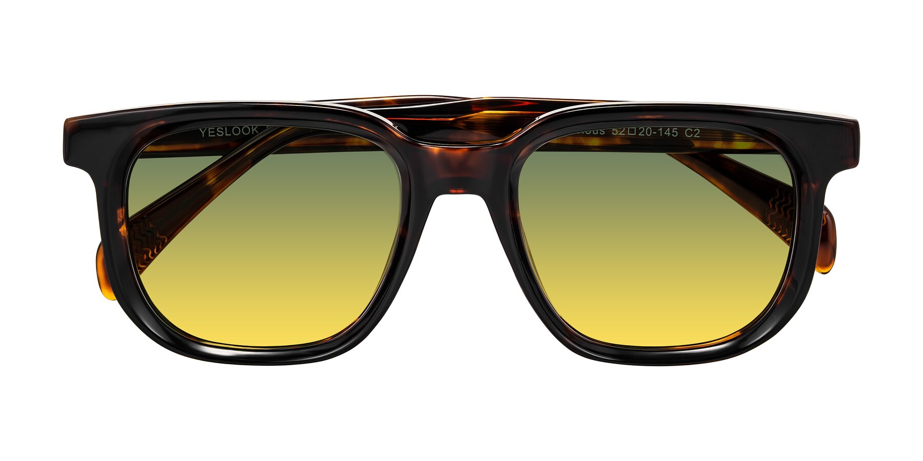 Folded Front of Mysterious in Dark Tortoise with Green / Yellow Gradient Lenses